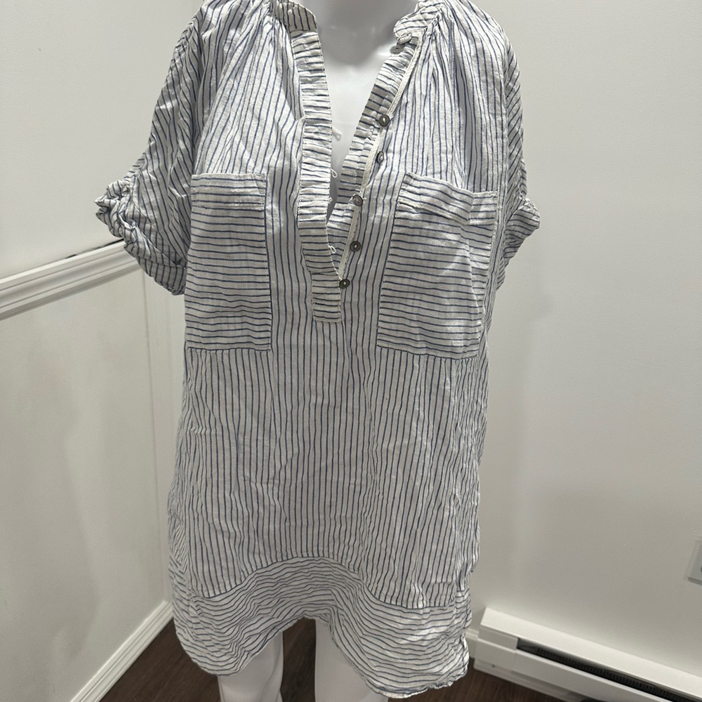 FREE PEOPLE XS Striped Button-Down Tunic Top